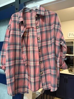Pink Plaid Button-Up Shirt